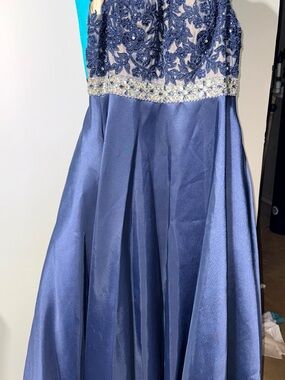 Beaded Lace Navy Prom Dress with Sparkling Waist